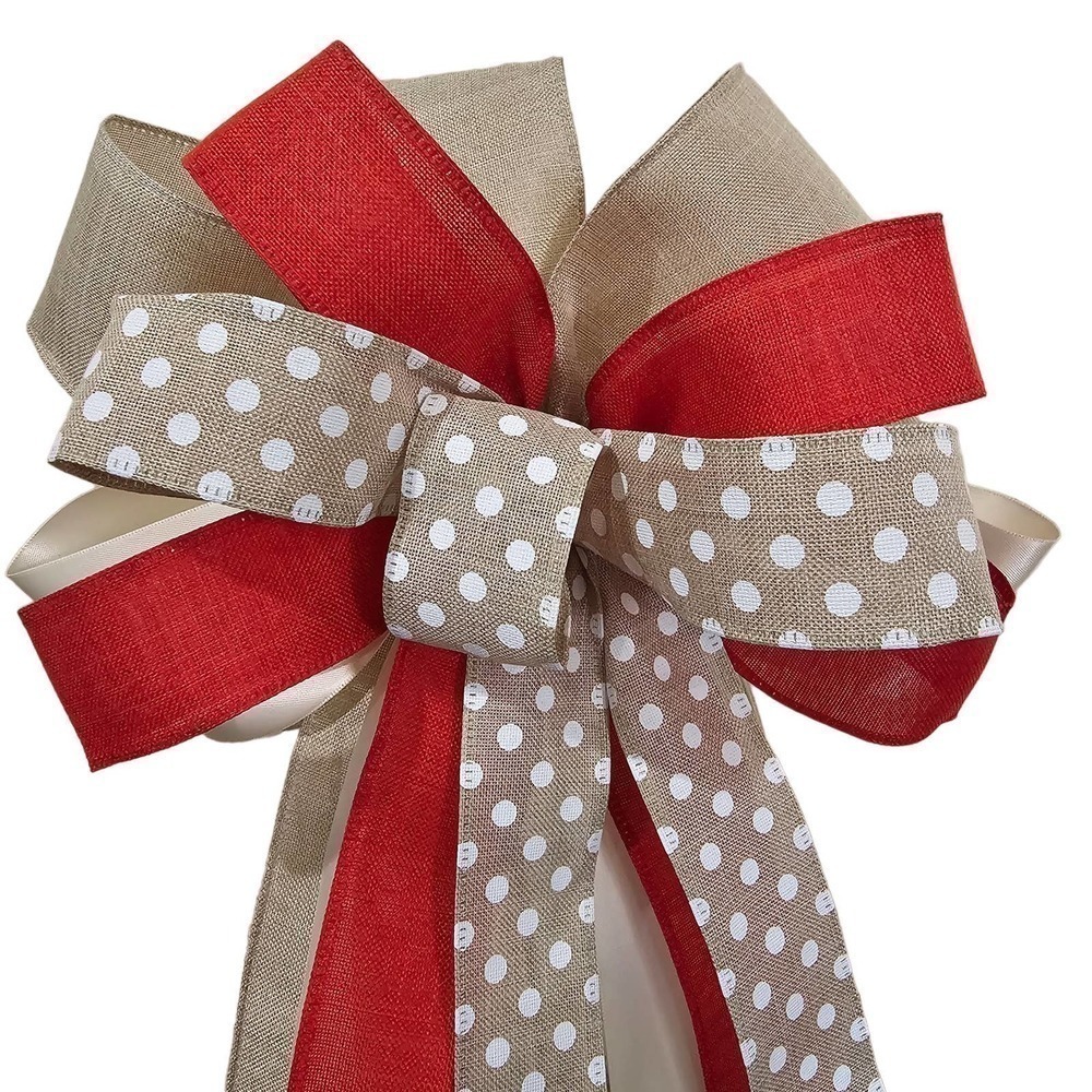 Christmas Bow, Handmade Holiday Bow, Tree Topper, Wreath Accent, Polka Dot Bow